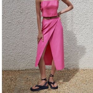 LINEN BLEND PAREO SKIRT - FUCHSIA